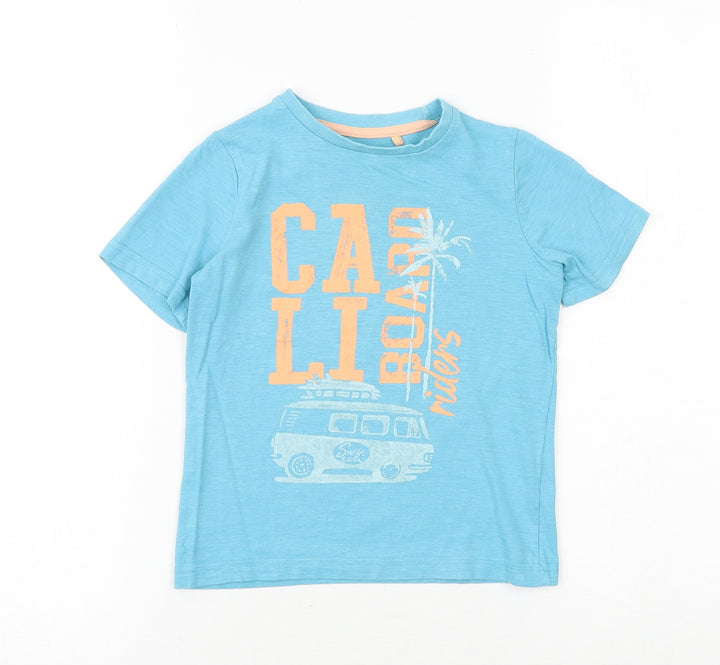 TU Boys Blue 100% Cotton Basic T-Shirt Size 4 Years Round Neck Pullover