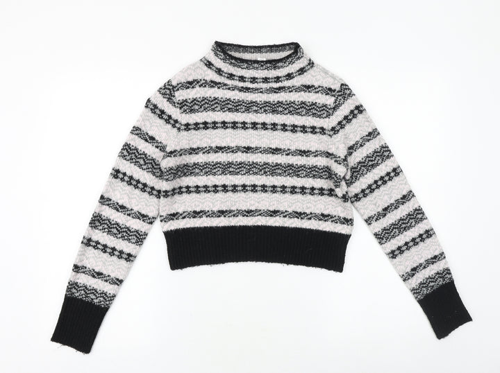 Topshop Womens Black Round Neck Fair Isle Acrylic Pullover Jumper Size 8