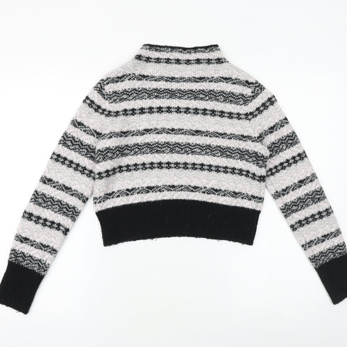Topshop Womens Black Round Neck Fair Isle Acrylic Pullover Jumper Size 8