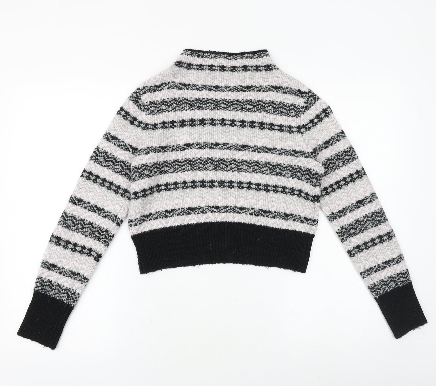 Topshop Womens Black Round Neck Fair Isle Acrylic Pullover Jumper Size 8