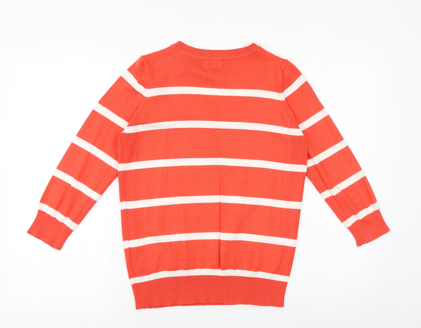 Debenhams Womens Orange Round Neck Striped Viscose Pullover Jumper Size 10