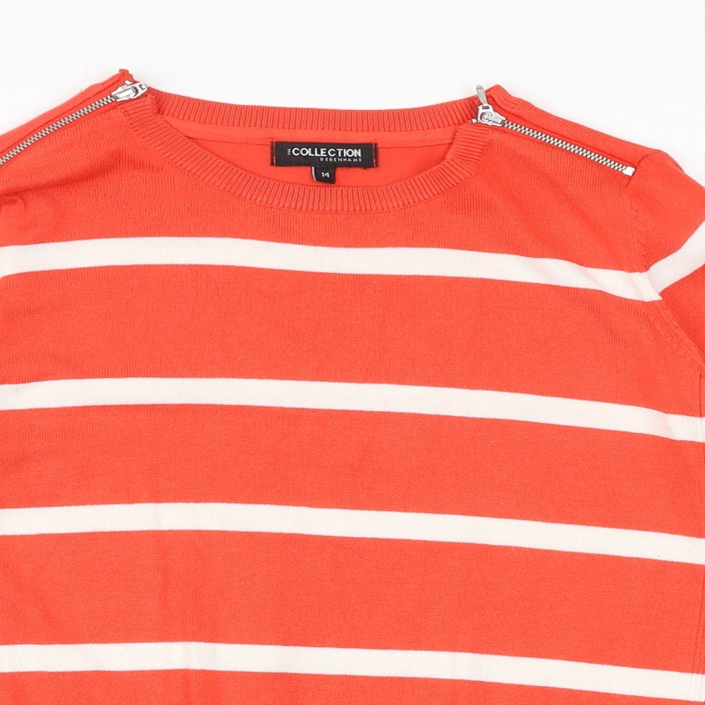 Debenhams Womens Orange Round Neck Striped Viscose Pullover Jumper Size 10