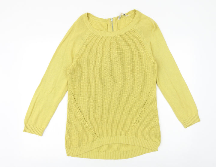 M&Co Womens Yellow Round Neck Acrylic Pullover Jumper Size 14