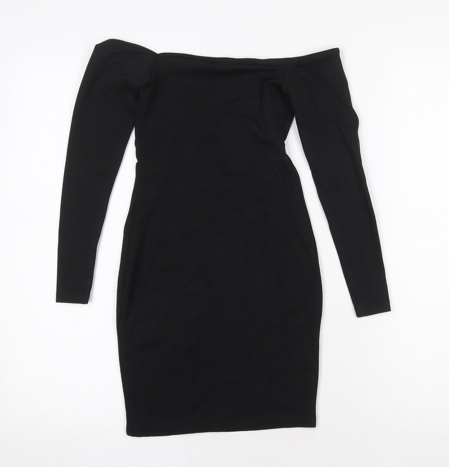 PRETTYLITTLETHING Womens Black Polyester Bodycon Size 4 Off the Shoulder Pullover - Bardot