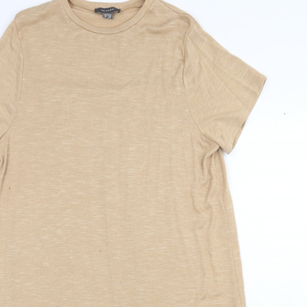 Primark Womens Beige Polyester T-Shirt Dress Size L Scoop Neck Pullover