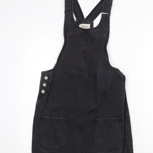Denim & Co. Womens Grey Cotton Pinafore/Dungaree Dress Size 8 Scoop Neck Buckle