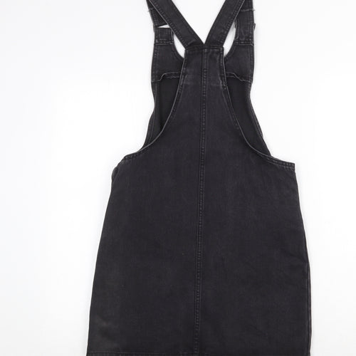 Denim & Co. Womens Grey Cotton Pinafore/Dungaree Dress Size 8 Scoop Neck Buckle