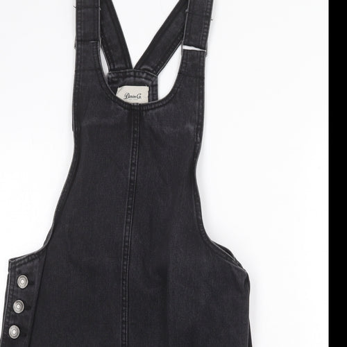 Denim & Co. Womens Grey Cotton Pinafore/Dungaree Dress Size 8 Scoop Neck Buckle