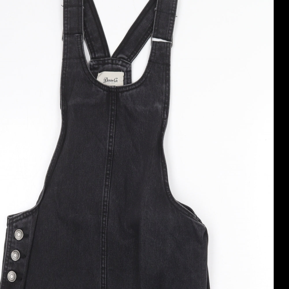 Denim & Co. Womens Grey Cotton Pinafore/Dungaree Dress Size 8 Scoop Neck Buckle