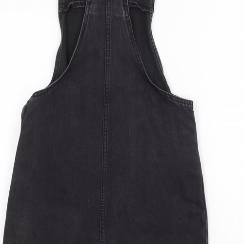 Denim & Co. Womens Grey Cotton Pinafore/Dungaree Dress Size 8 Scoop Neck Buckle