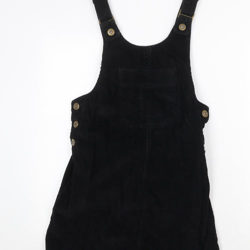 Denim & Co. Womens Black Cotton Pinafore/Dungaree Dress Size 8 Scoop Neck Button
