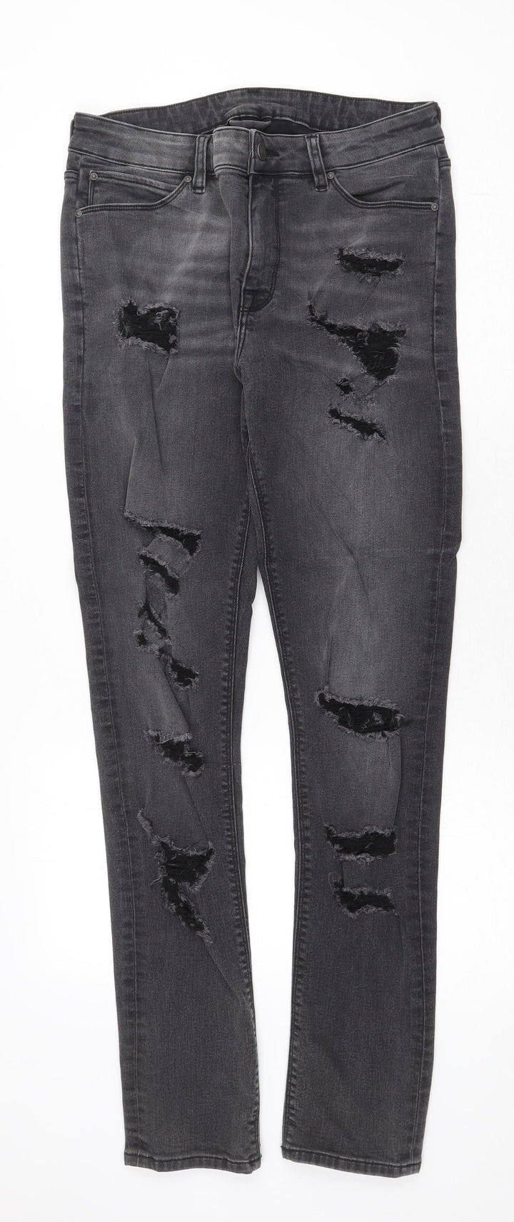 Preworn Womens Grey Cotton Skinny Jeans Size 32 in Regular Zip