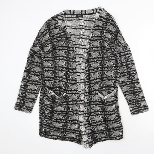 F&F Womens Black V-Neck Geometric Cotton Cardigan Jumper Size 8