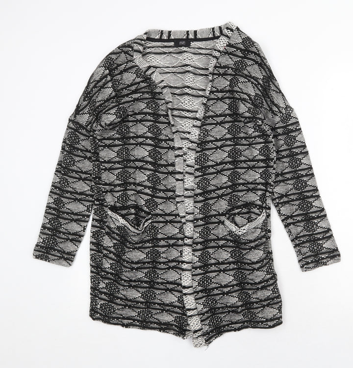 F&F Womens Black V-Neck Geometric Cotton Cardigan Jumper Size 8