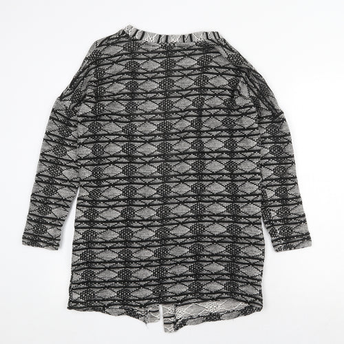 F&F Womens Black V-Neck Geometric Cotton Cardigan Jumper Size 8