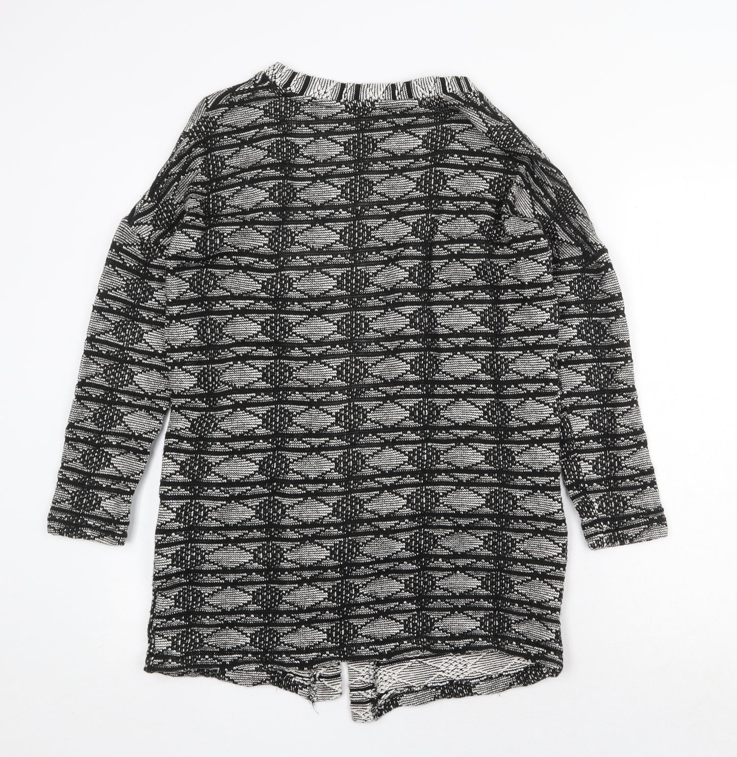 F&F Womens Black V-Neck Geometric Cotton Cardigan Jumper Size 8