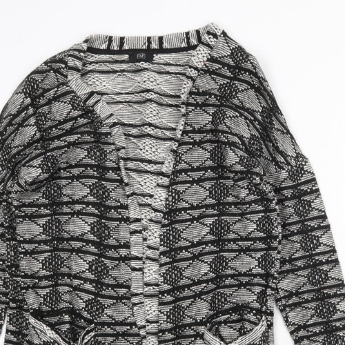 F&F Womens Black V-Neck Geometric Cotton Cardigan Jumper Size 8