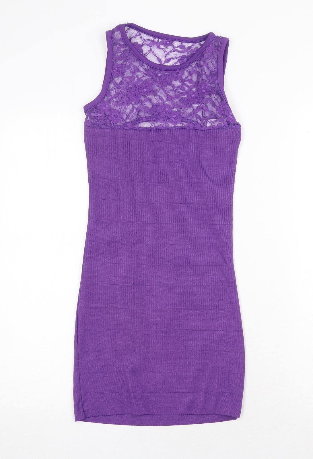 PK Clothing Womens Purple Polyester Bodycon Size S Scoop Neck Pullover - Lace Panel