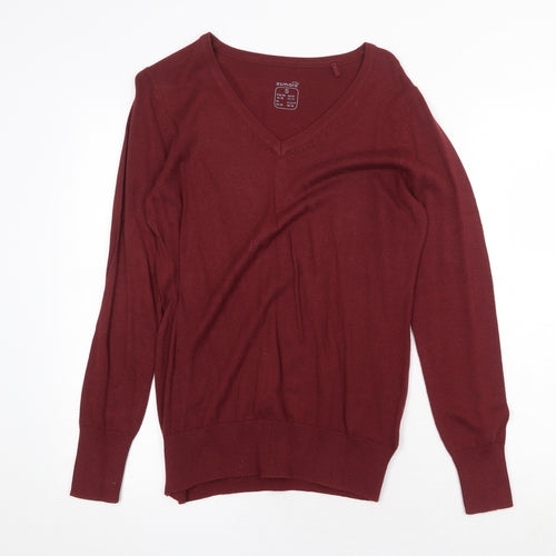 ESMARA Womens Red V-Neck Cotton Pullover Jumper Size S - Size 10-12