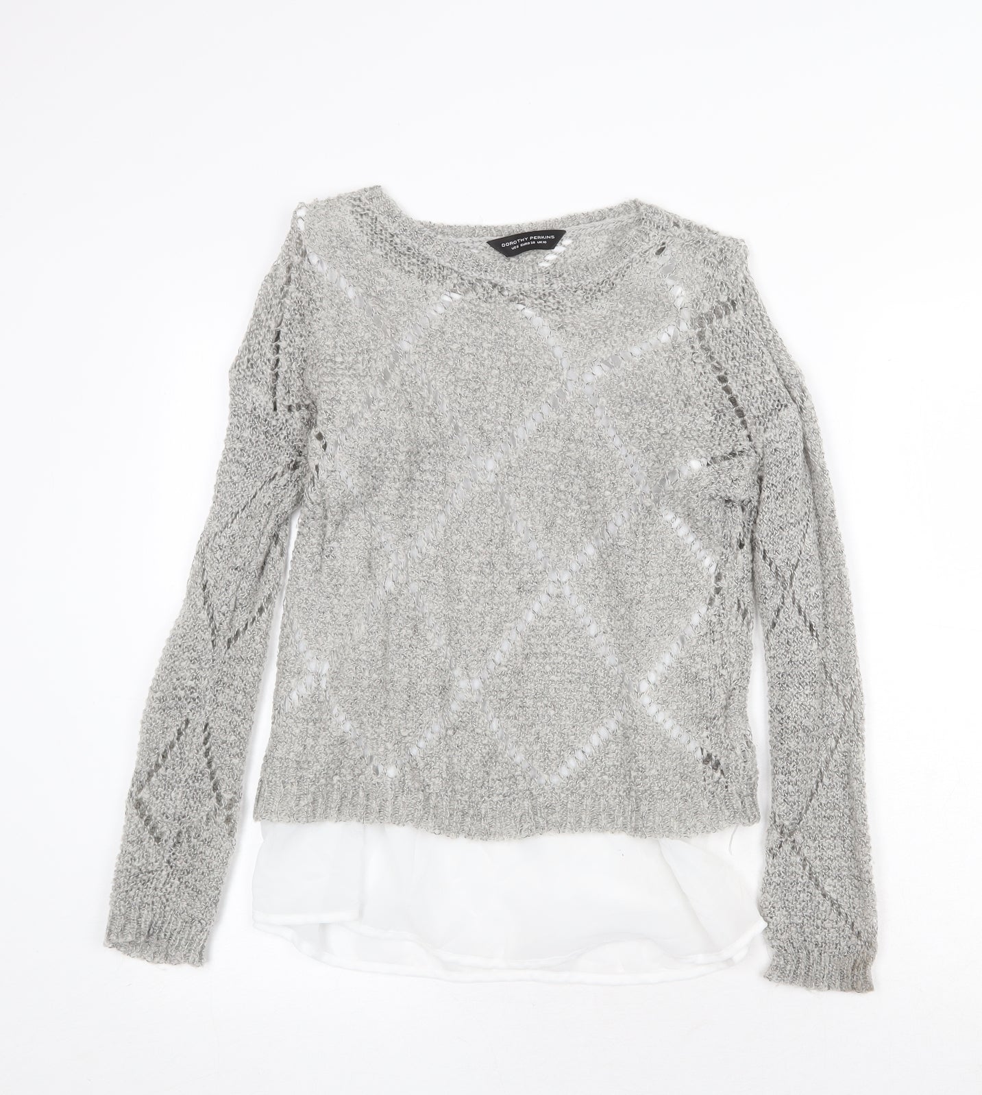 Dorothy Perkins Womens Grey Round Neck Acrylic Pullover Jumper Size 10