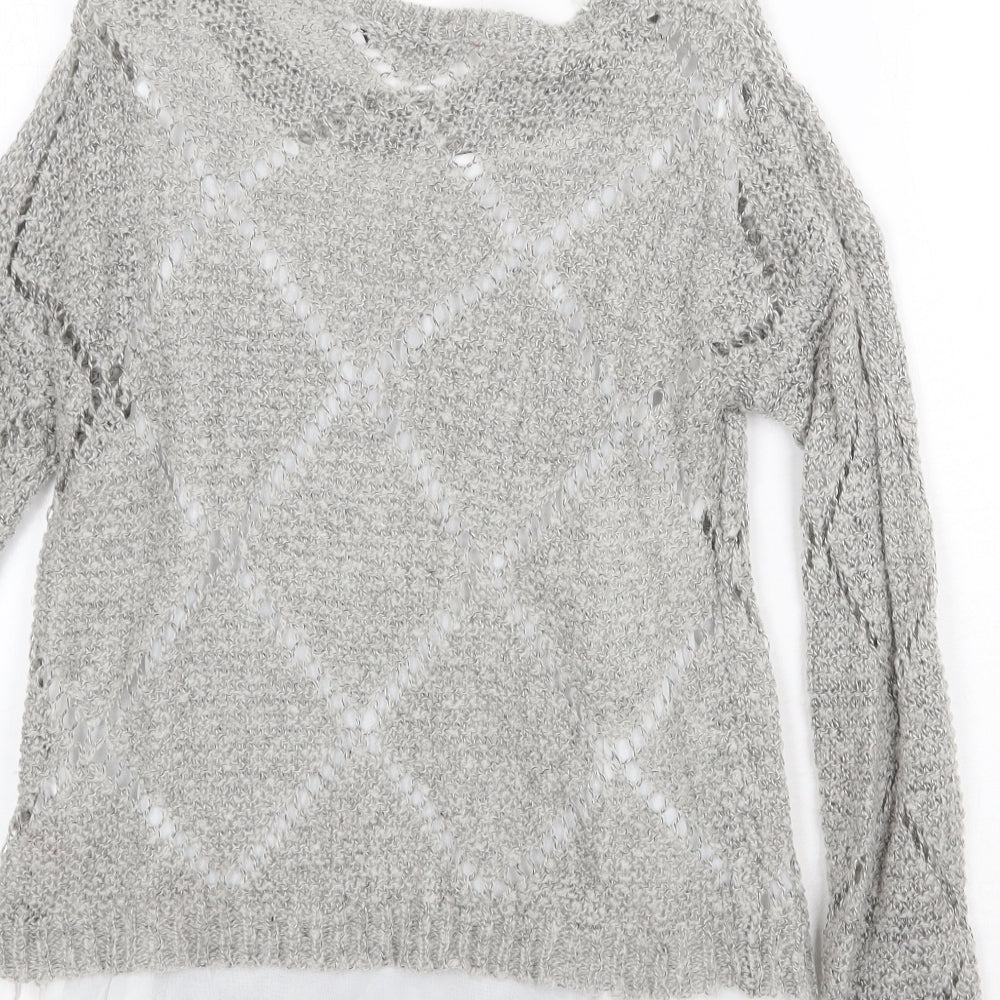 Dorothy Perkins Womens Grey Round Neck Acrylic Pullover Jumper Size 10