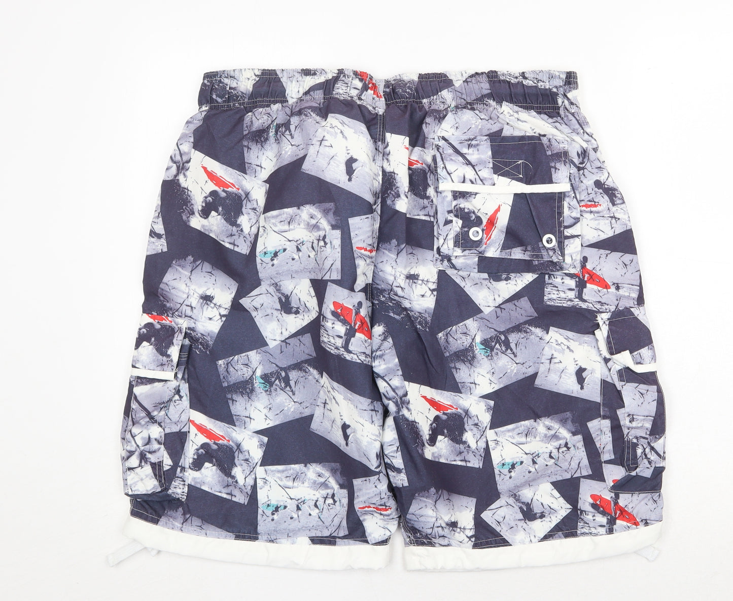 Oak Valley Mens Blue Geometric Polyester Sweat Shorts Size XL Regular Drawstring - Swim Short