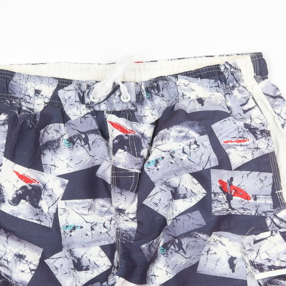 Oak Valley Mens Blue Geometric Polyester Sweat Shorts Size XL Regular Drawstring - Swim Short