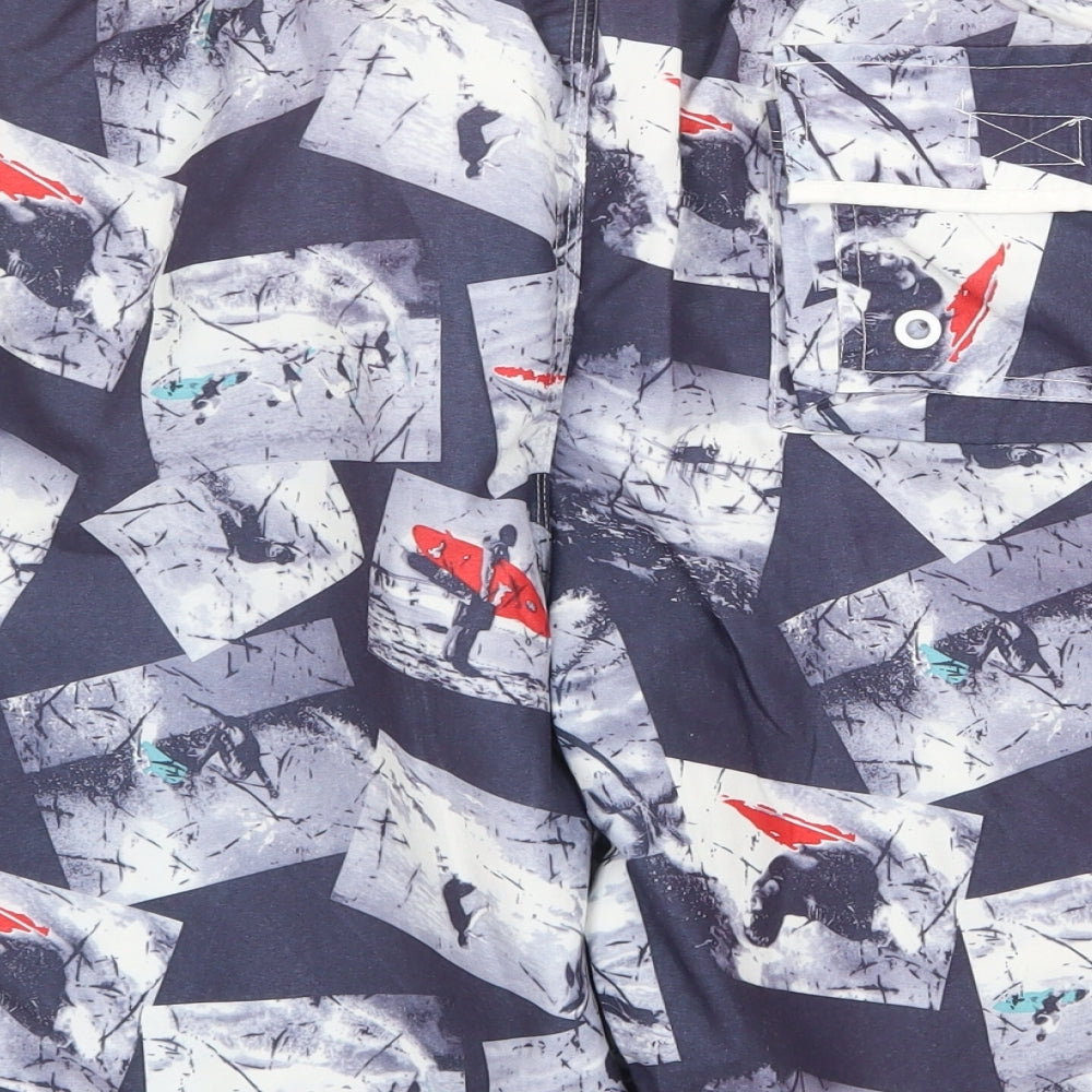 Oak Valley Mens Blue Geometric Polyester Sweat Shorts Size XL Regular Drawstring - Swim Short