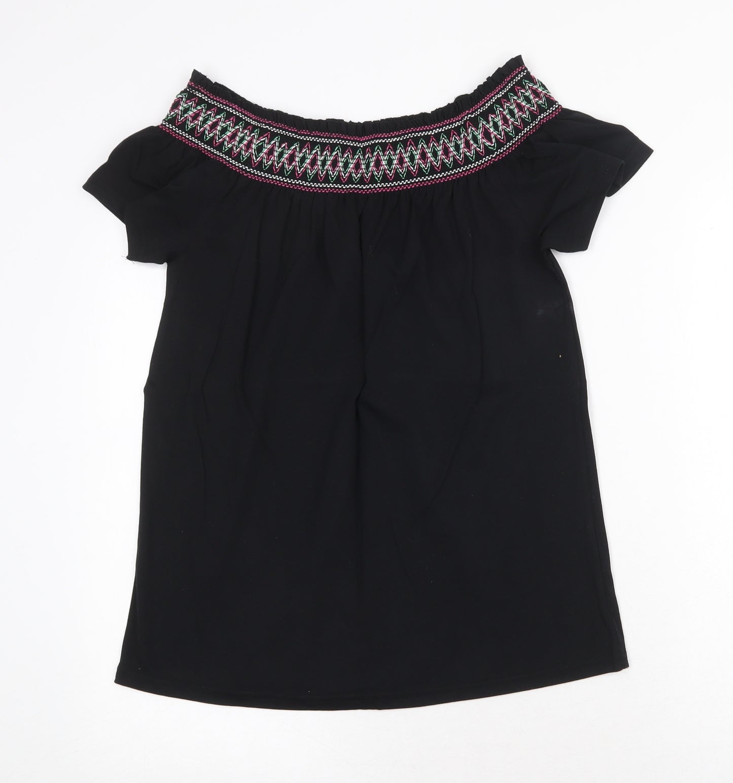 Nutmeg Womens Black 100% Cotton Basic Blouse Size 8 Boat Neck