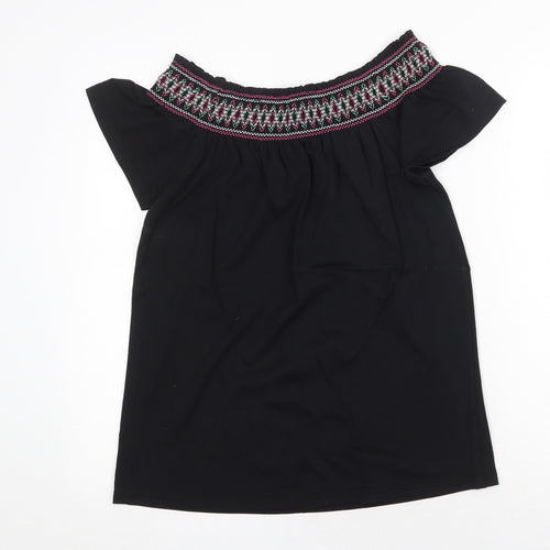 Nutmeg Womens Black 100% Cotton Basic Blouse Size 8 Boat Neck
