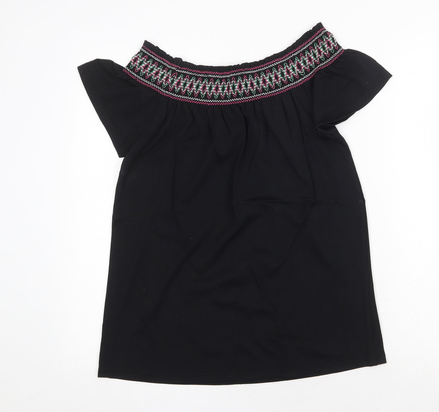 Nutmeg Womens Black 100% Cotton Basic Blouse Size 8 Boat Neck