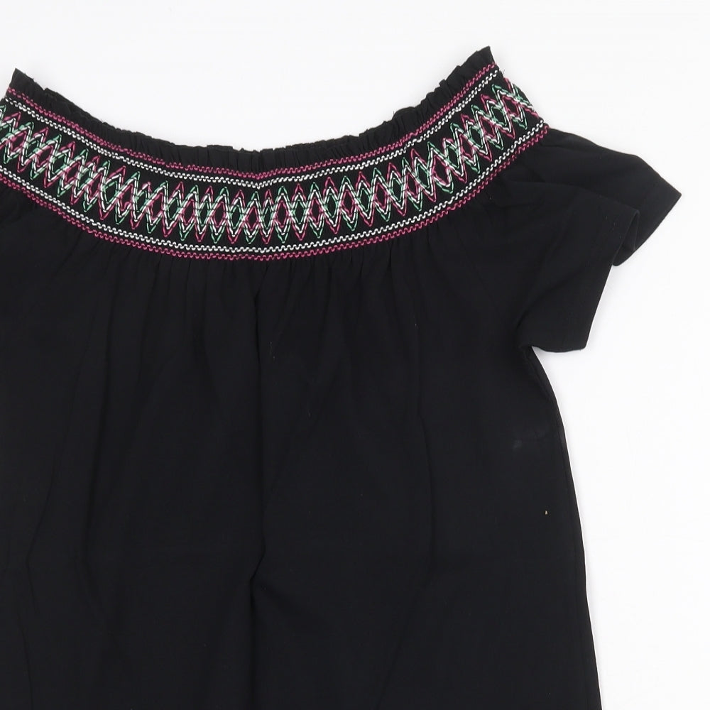 Nutmeg Womens Black 100% Cotton Basic Blouse Size 8 Boat Neck