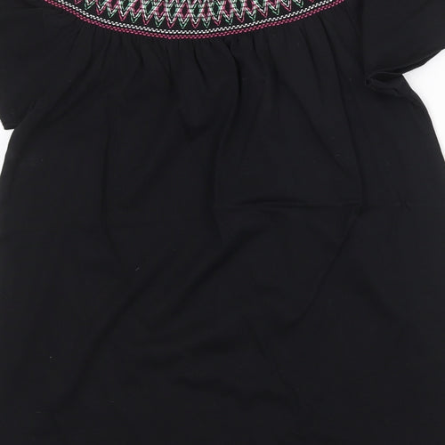Nutmeg Womens Black 100% Cotton Basic Blouse Size 8 Boat Neck
