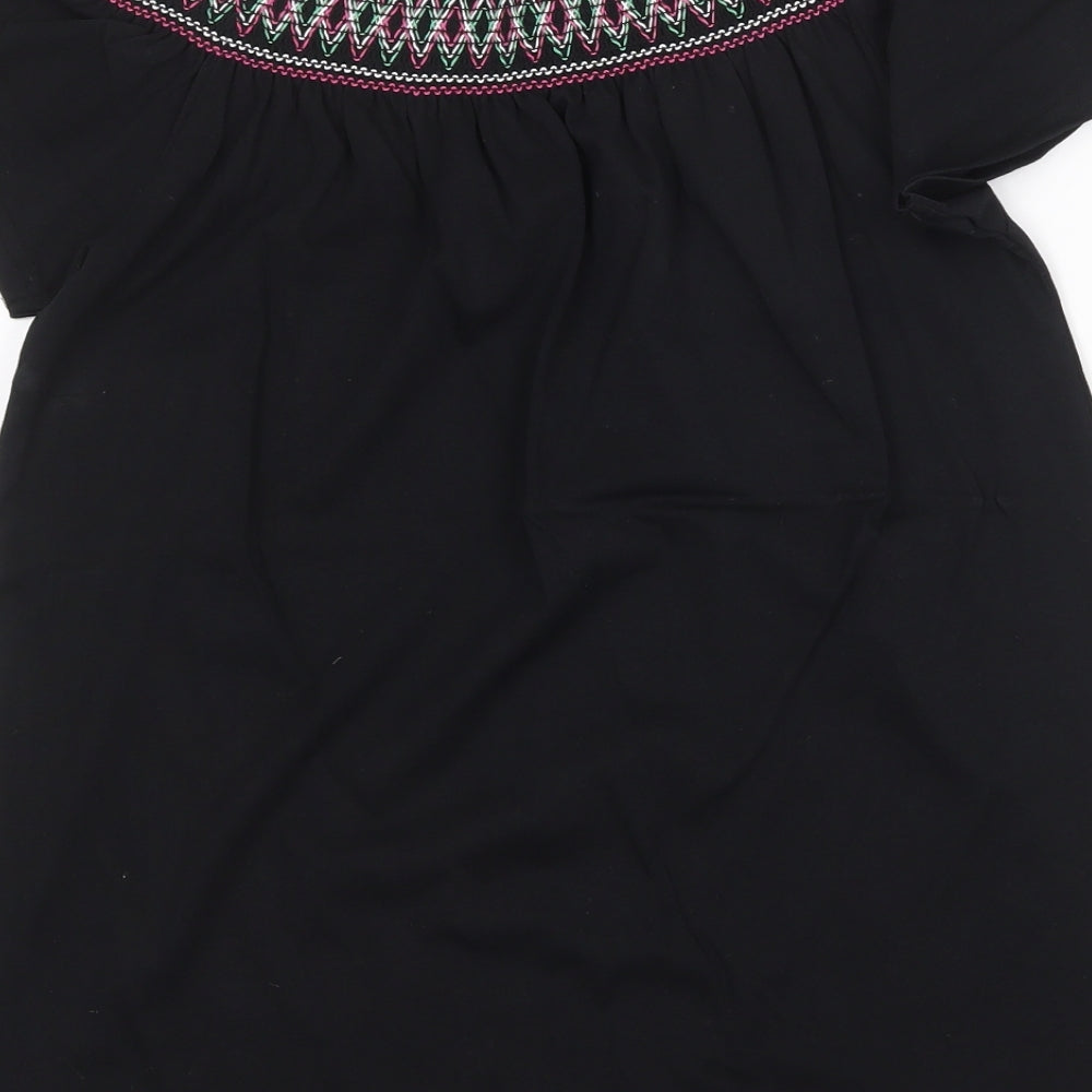 Nutmeg Womens Black 100% Cotton Basic Blouse Size 8 Boat Neck