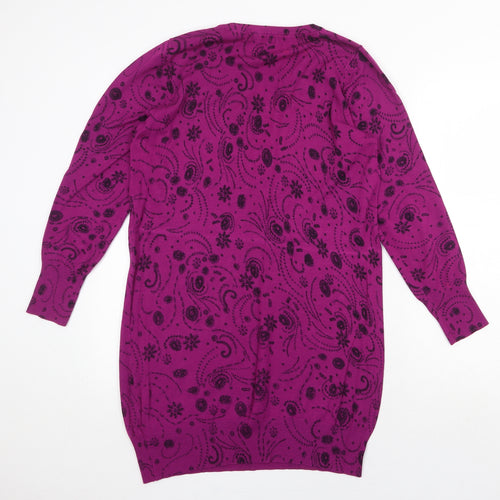Savoir Womens Purple Geometric Viscose Jumper Dress Size 16 Scoop Neck Pullover