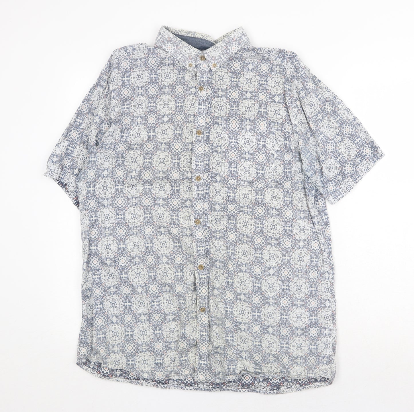George Mens Blue Geometric Cotton Button-Up Size M Collared Button