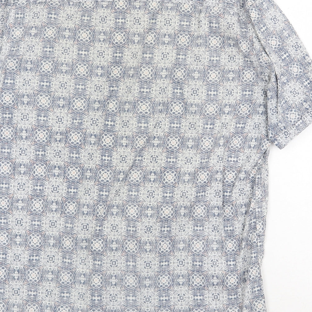 George Mens Blue Geometric Cotton Button-Up Size M Collared Button