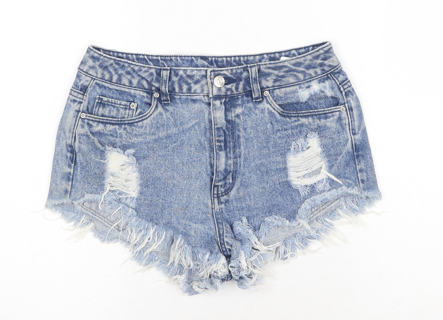 H&M Womens Blue Cotton Hot Pants Shorts Size 10 Regular Button