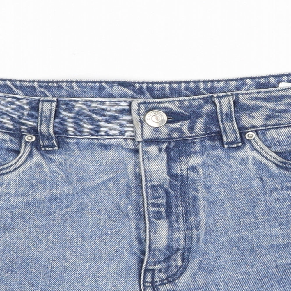 H&M Womens Blue Cotton Hot Pants Shorts Size 10 Regular Button