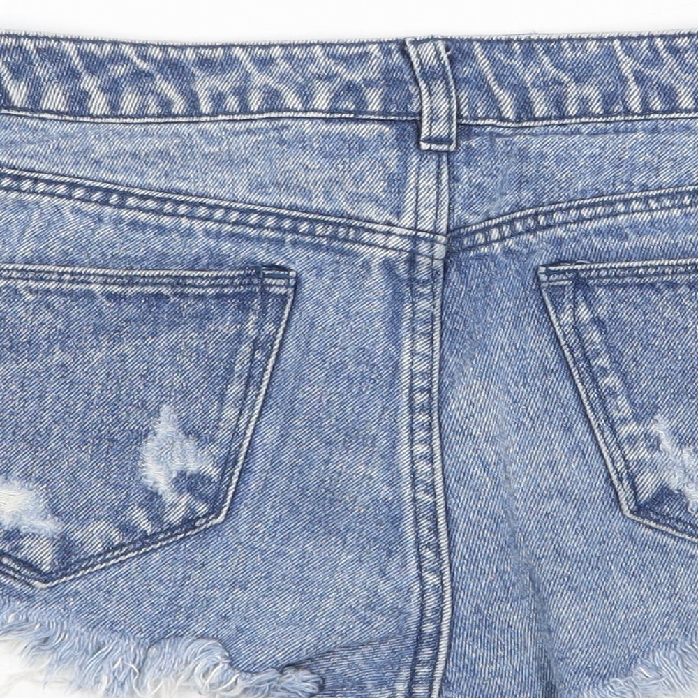H&M Womens Blue Cotton Hot Pants Shorts Size 10 Regular Button