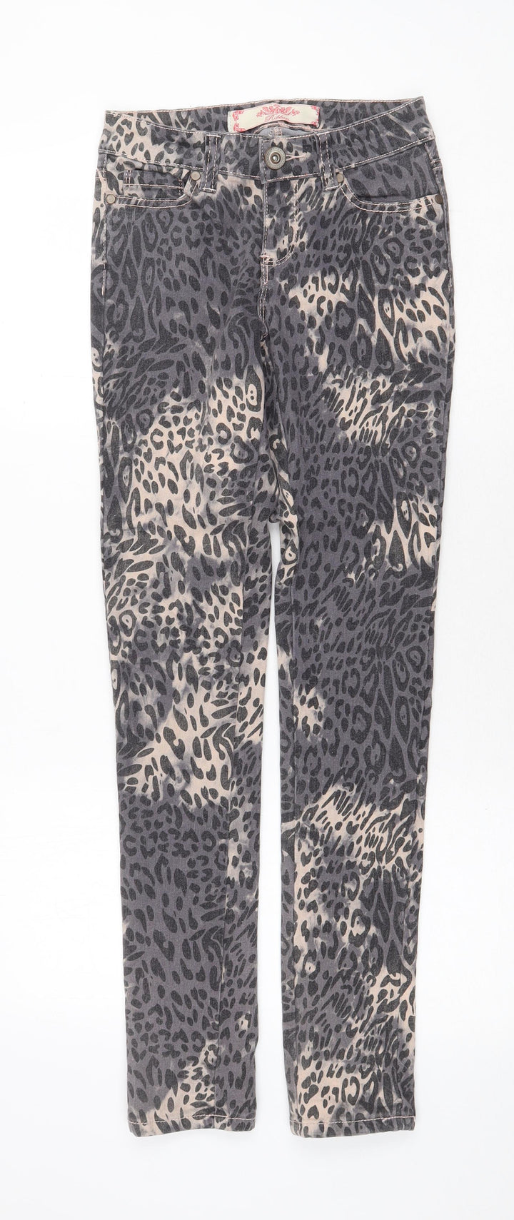 Ribbon Womens Grey Animal Print Cotton Skinny Jeans Size 8 Regular Zip - Leopard Pattern