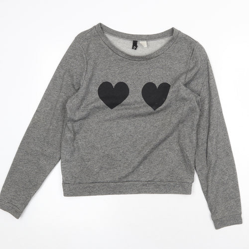 H&M Womens Grey Cotton Pullover Sweatshirt Size M Pullover - Heart Detail