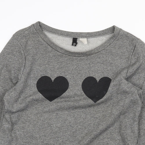 H&M Womens Grey Cotton Pullover Sweatshirt Size M Pullover - Heart Detail