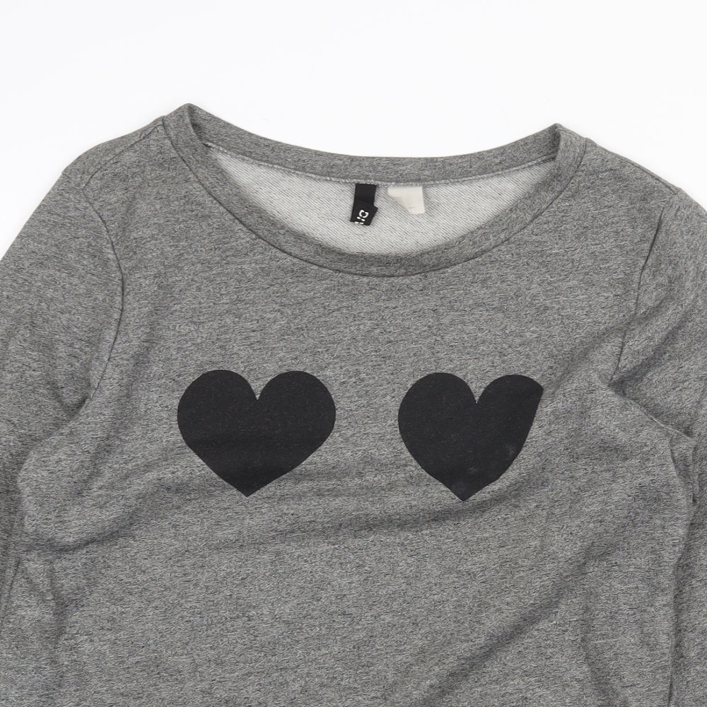 H&M Womens Grey Cotton Pullover Sweatshirt Size M Pullover - Heart Detail