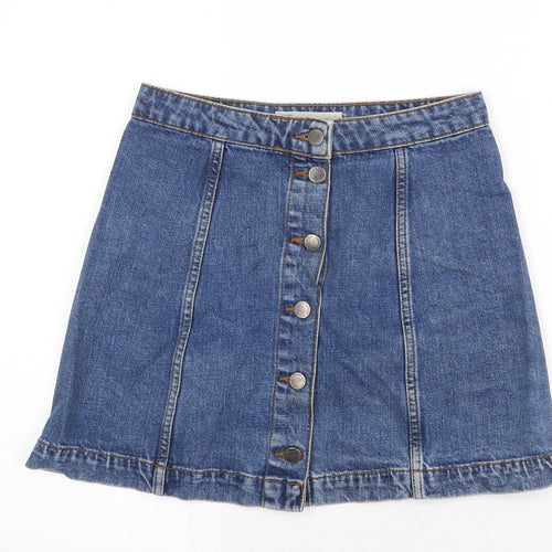 Topshop Womens Blue Cotton Mini Skirt Size 26 in Button