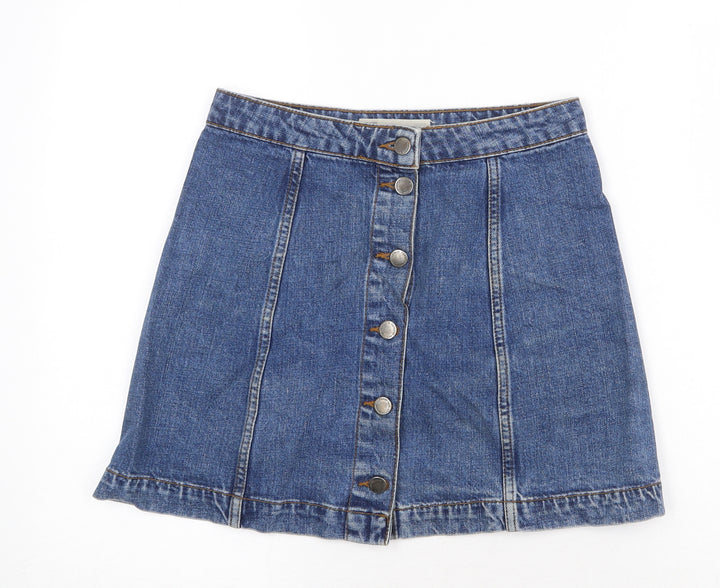 Topshop Womens Blue Cotton Mini Skirt Size 26 in Button