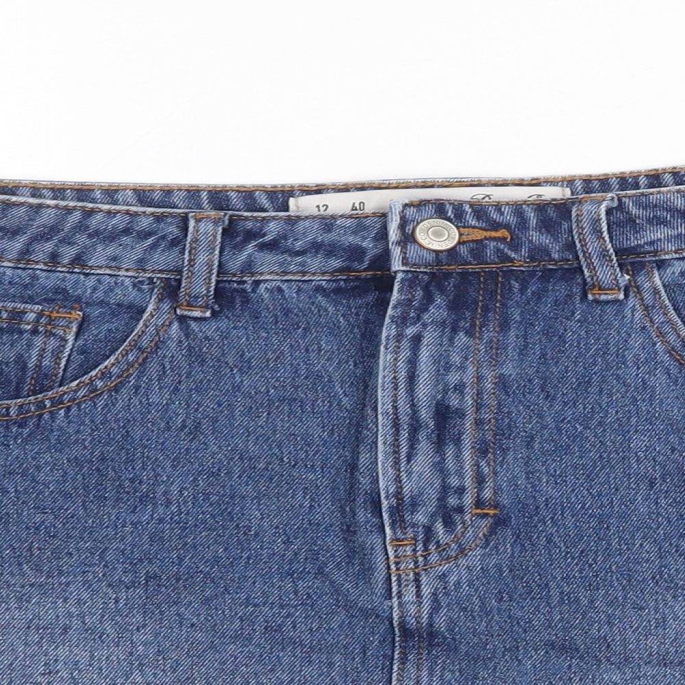 Denim & Co. Womens Blue Cotton Mini Skirt Size 12 Zip