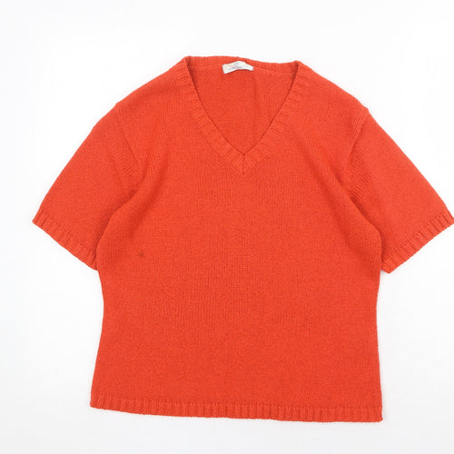 Essentials Womens Orange V-Neck Acrylic Pullover Jumper Size 14 - Size 14-16