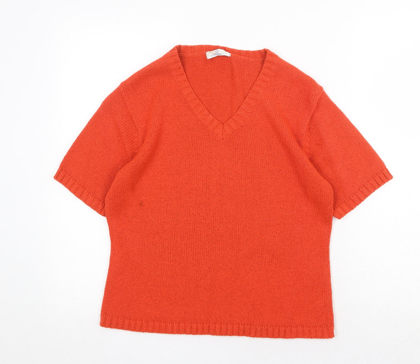 Essentials Womens Orange V-Neck Acrylic Pullover Jumper Size 14 - Size 14-16