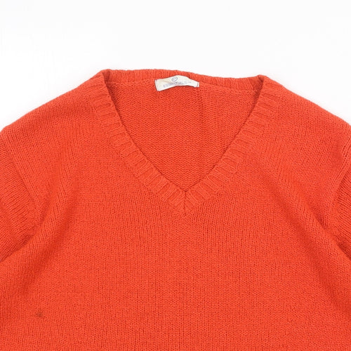 Essentials Womens Orange V-Neck Acrylic Pullover Jumper Size 14 - Size 14-16